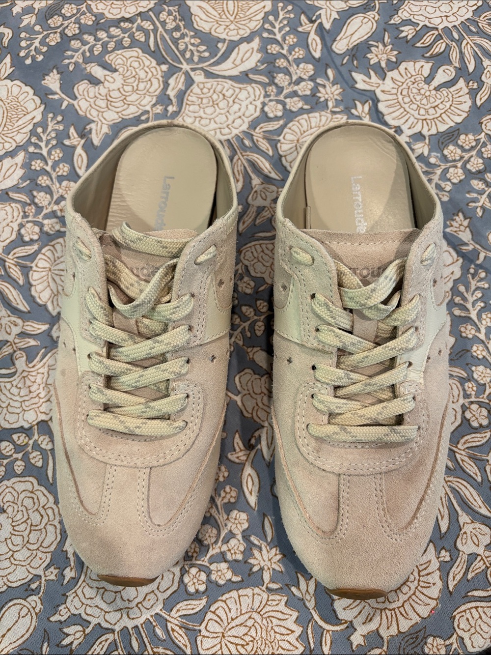 Casual Suede Lace-Up Sneakers - Light Beige - Picture 3 of 5